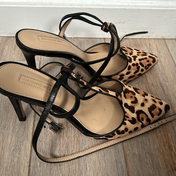 ANTONIO MELANI 'Molone' Women's Slingback Heels Cheetah T-Strap Pointed Toe Sz 7 - Picture 4 of 16